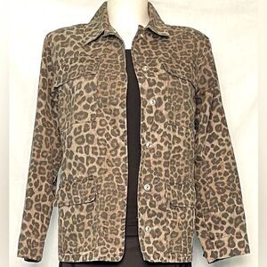 Good American Leopard Print Utility Jacket Animal Print Snap Front Pockets